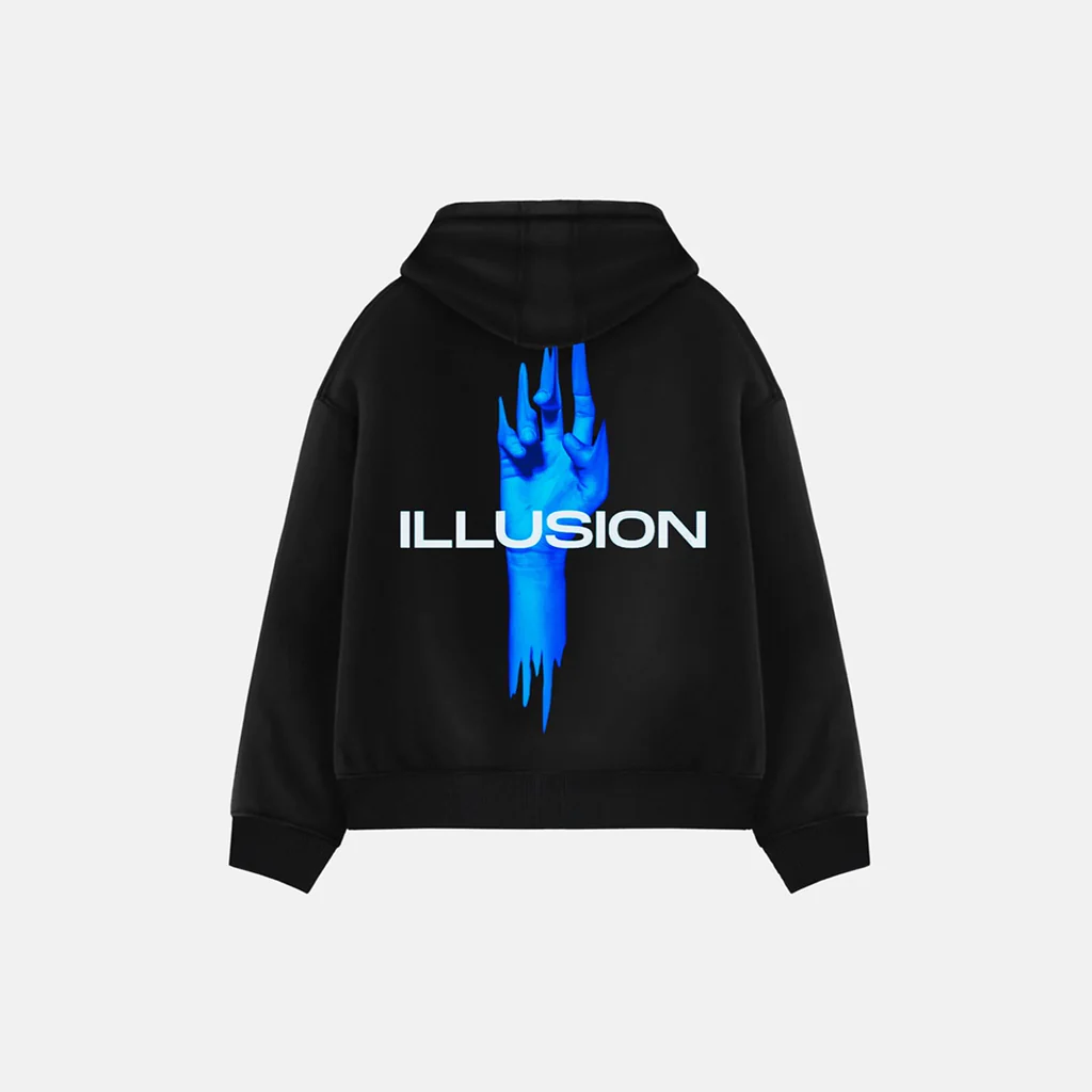 DROP SHOULDER ILLUSION HOODIE - BLACK - Image 2