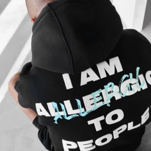 DROP SHOULDER ALLERGIC TO PEOPLE HOODIE - BLACK