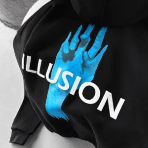 DROP SHOULDER ILLUSION HOODIE - BLACK