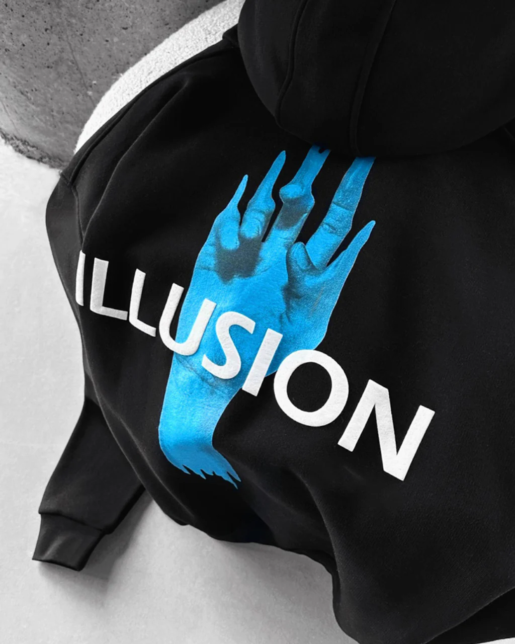 DROP SHOULDER ILLUSION HOODIE - BLACK