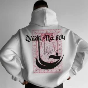 CALLIGRAPHIC QAIDI NO 804 IK HOODIE - WHITE RED