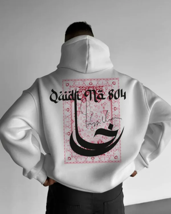 CALLIGRAPHIC QAIDI NO 804 IK HOODIE - WHITE RED